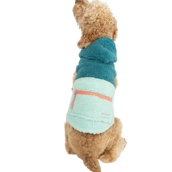 ✅Justice Pet Polyester Sherpa Printed Dog Hoodie, Turquoise Size Small - Picture 2 of 7